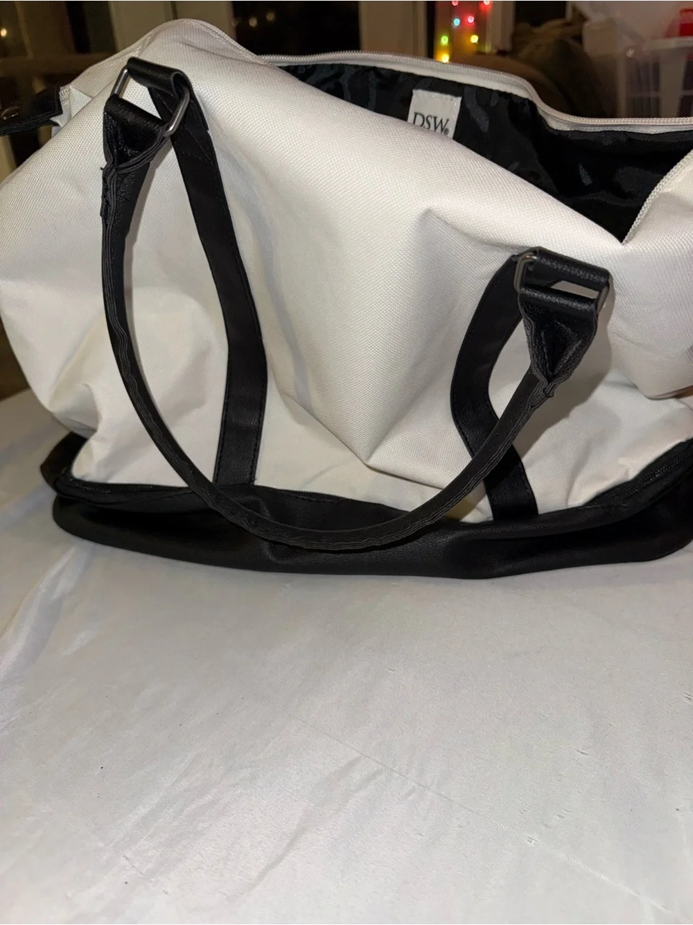 DSW Black and White Two-Tone Weekender Duffel Bag